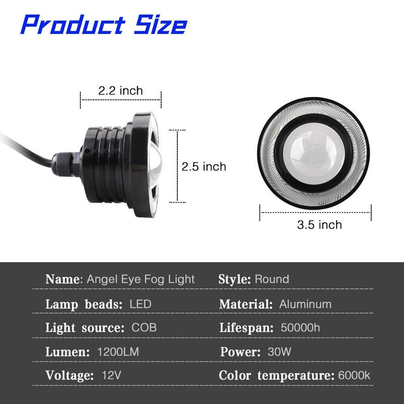 KaiDengZhe 2PCS Super Bright 3.5" Projector Universal LED Fog Light 12V 10W Blue COB Halo Angel Eye Rings For Moto Headlight Car Daytime Running Light DRL Driving Light Fog Light Bulb - Image 2